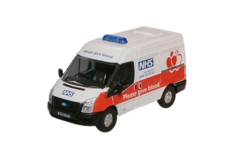 OXFORD DIECAST 76FT008 FORD TRANSIT MKV SWB NHS BLOOD DONOR