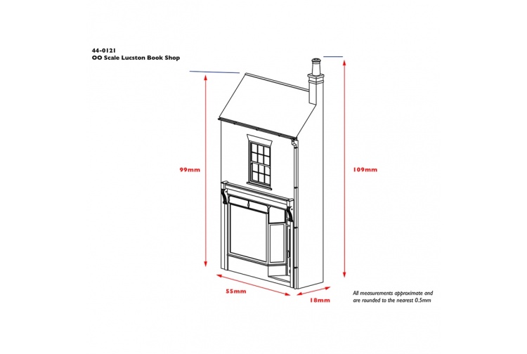 Bachmann Scenecraft 44-0121 Low Relief Lucston Book Shop Dimensions