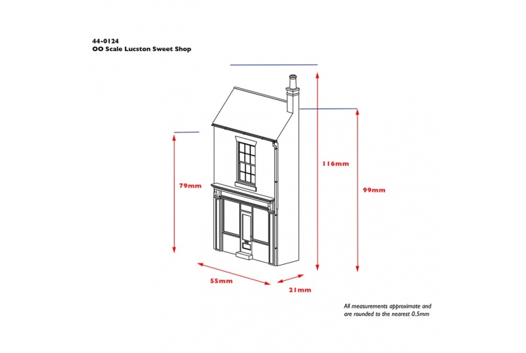 Bachmann Scenecraft 44-0124 Low Relief Lucston Sweet Shop Dimensions