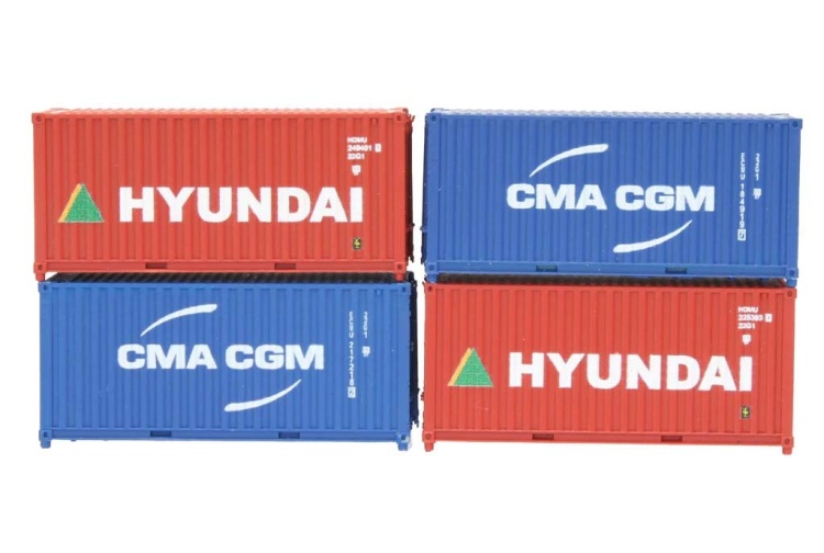 gaugemaster-da2f-028-203-20-ft-hyundai-cma-cgm-4-pack-weathered-containers-n-gauge
