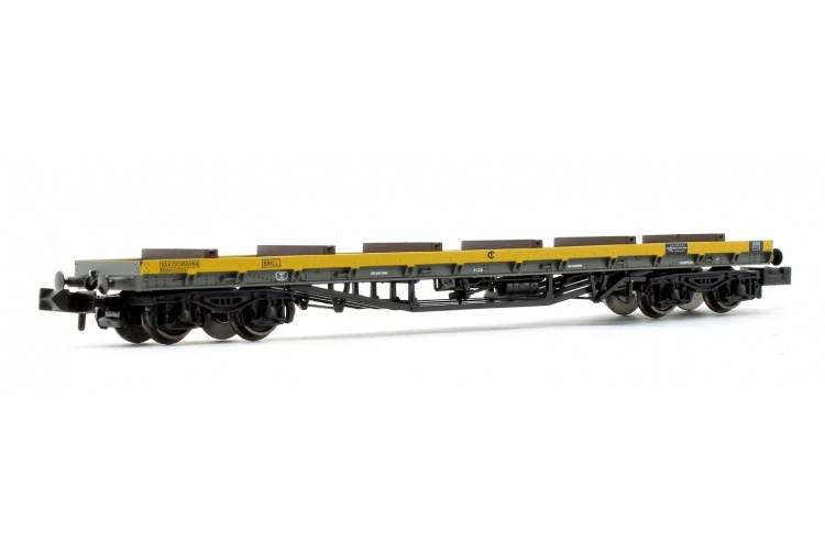 Graham Farish 377-603A 80 Tonne GLW BDA Bogie Bolster Wagon Departmental Yellow With Load Left Side