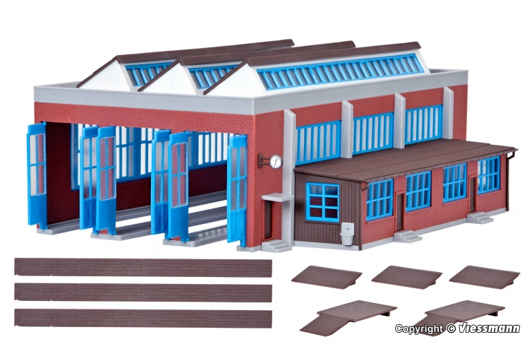 Kibri 37806 Three Track Locomotive Shed N Gauge Plastic Kit Contents