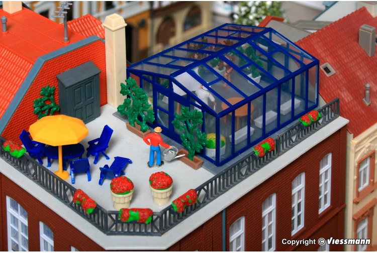 Kibri 38634 Decoration Set Greenhouse HO/OO Gauge Kit Rooftop Layout