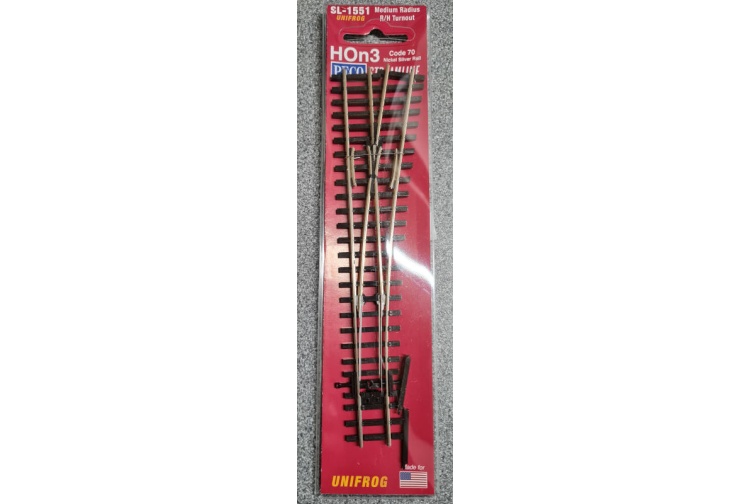 Peco SL-1551 HOn3 (narrow gauge) Unifrog Streamline Code 70 Right Hand Medium Radius Turnout