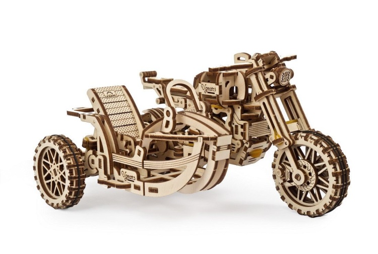 Ugears UG70137 Model Scrambler UGR-10 Motorbike With Sidecar Front Right